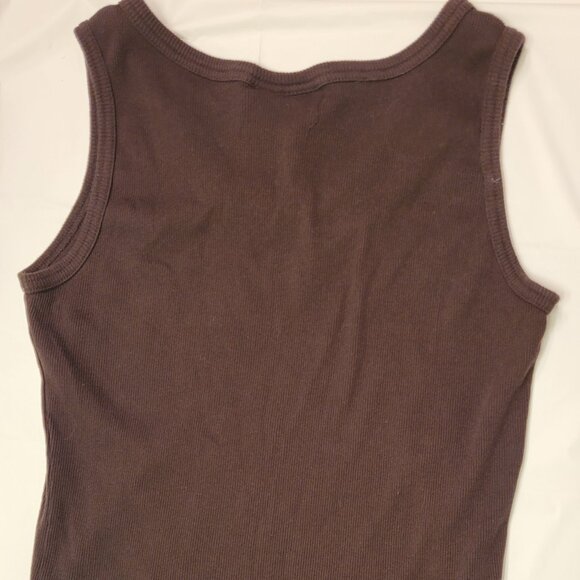 Brown Ribbed Tank Top Embellished Mounain Lake Womens Size L - Picture 6 of 11